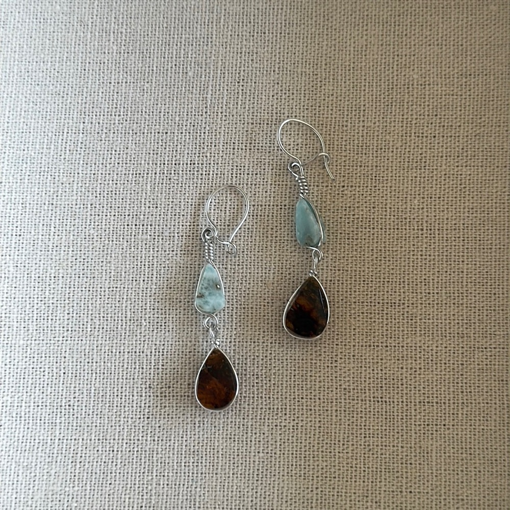 Blue and Brown Stone Hanging Earrings